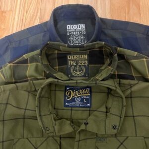 Lot of 3 Dixxon Flannel Large Button Shirts 0 Dark 30 + The Bodie + The 223